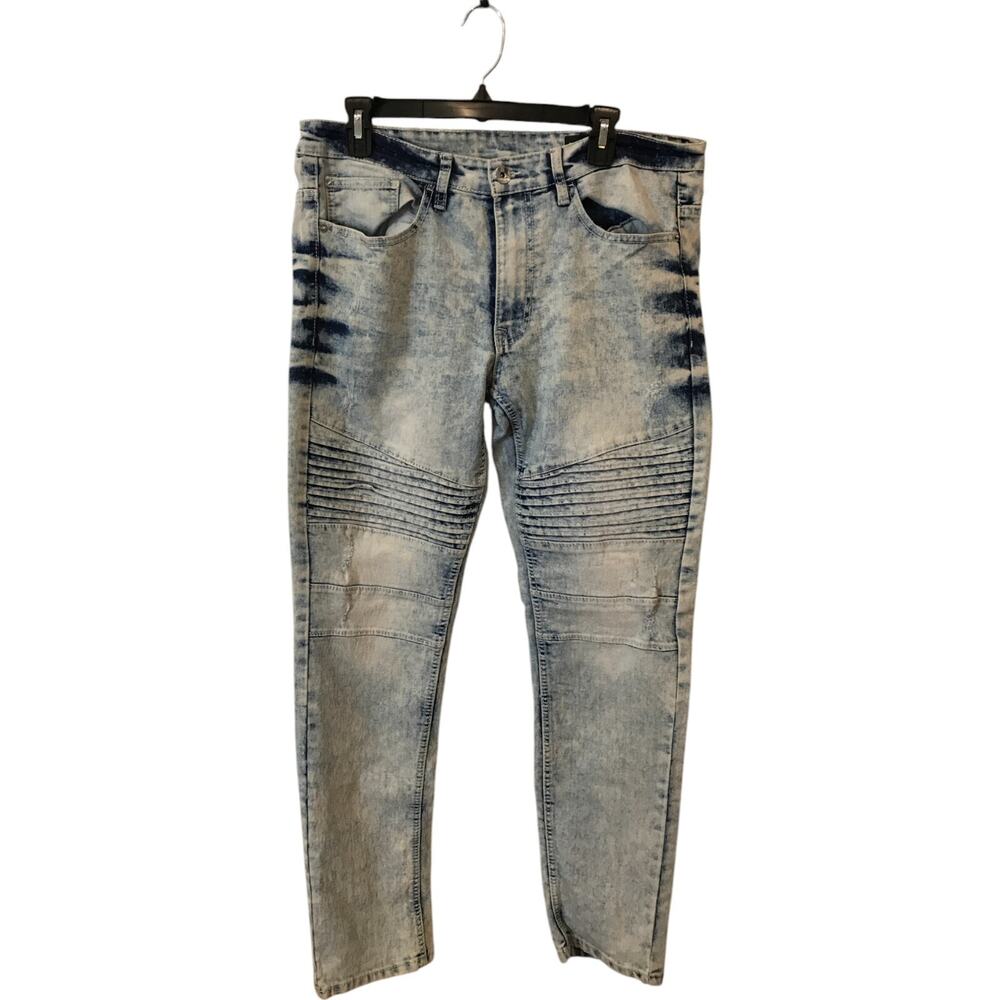 Southpole Skinny Leg Jeans Mens 38x32 Blue Acid Wash Denim Mid Rise Distressed